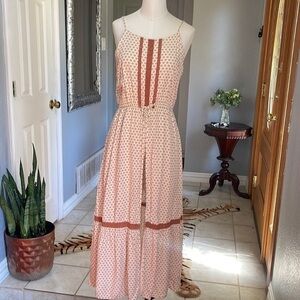 Art Class high low dress romper shorts under visible from front brown and cream